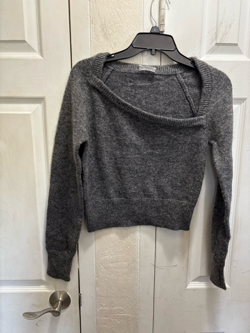 Bobbles and lace Cozy Gray Off-Shoulder Women's Sweater